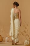 Shop_Abstract By Megha Jain Madaan_Ivory Silk, Crepe, Jersey Sequins Embellished Border Pre-draped Saree _Online_at_Aza_Fashions