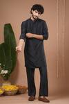 Shop_Ahi Clothing_Blue Crepe, Silk Navy Printed Nehru Jacket And Kurta Set _Online_at_Aza_Fashions