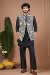 Buy_Ahi Clothing_Blue Crepe, Silk Navy Printed Nehru Jacket And Kurta Set _at_Aza_Fashions