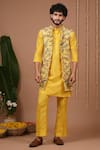 Buy_Ahi Clothing X AZA_Yellow Crepe, Silk Embroidery Printed Open Nehru Jacket And Kurta Set 