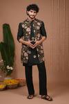 Buy_Ahi Clothing_Olive Green Organza, Silk Embroidery, Mirrors Sheer Nehru Jacket And Kurta Set _at_Aza_Fashions