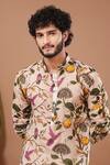 Ahi Clothing_Cream Organza Embroidery Lemon Printed Kurta And Pant Set _at_Aza_Fashions