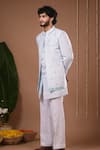 Buy_Ahi Clothing X AZA_Sky Blue Silk Mirrors, Embroidery Open Jacket And Jodhpuri Set _Online_at_Aza_Fashions