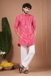 Buy_Ahi Clothing X AZA_Pink Silk Embroidery, Mirrors Rani Kurta And Pant Set _at_Aza_Fashions