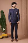 Buy_Ahi Clothing_Navy Embroidery, Metallic Thread, Studs Blue Jodhpuri And Pant Set _Online_at_Aza_Fashions