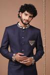 Shop_Ahi Clothing_Navy Embroidery, Metallic Thread, Studs Blue Jodhpuri And Pant Set 