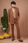 Buy_Ahi Clothing X AZA_Brown Embroidery, Beads Mustard Coat And Pant Set _at_Aza_Fashions