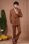 Buy_Ahi Clothing X AZA_Brown Embroidery, Beads Mustard Coat And Pant Set 