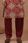 Buy_Ahi Clothing_Red Georgette, Silk Satin, Shantoon Mirrors, Bandhani Kurta And Salwar Set _Online