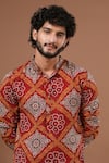 Shop_Ahi Clothing_Red Georgette, Silk Satin, Shantoon Mirrors, Bandhani Kurta And Salwar Set _Online