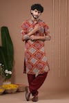 Buy_Ahi Clothing_Red Georgette, Silk Satin, Shantoon Mirrors, Bandhani Kurta And Salwar Set _at_Aza_Fashions