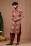 Ahi Clothing_Red Georgette, Silk Satin, Shantoon Mirrors, Bandhani Kurta And Salwar Set 