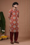 Ahi Clothing_Red Georgette, Silk Satin, Shantoon Mirrors, Bandhani Kurta And Salwar Set 