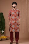 Ahi Clothing_Red Georgette, Silk Satin, Shantoon Mirrors, Bandhani Kurta And Salwar Set 