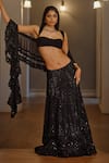Buy_Maison 9002_Black Net Sequins, Embroidery Square Neck Dhwan Gothic Inspired Lehenga Set _at_Aza_Fashions