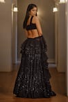 Shop_Maison 9002_Black Net Sequins, Embroidery Square Neck Dhwan Gothic Inspired Lehenga Set _at_Aza_Fashions