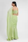 Shop_Maison 9002_Green Georgette Embroidery Bandeau Grace Pre-draped Saree With Cutwork Blouse _at_Aza_Fashions