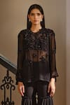 Maison 9002_Black Georgette Embroidery Round Neck Zia Amoeba Flower Work Kurta Set _Online_at_Aza_Fashions