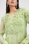 Maison 9002_Lime Georgette Embroidery Round Neck Zia Amoeba Flower Work Kurta Gharara Set _Online_at_Aza_Fashions
