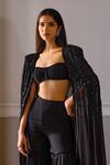 Maison 9002_Black Georgette Sweetheart , Open Riley Hand Work Cape Gharara Set _Online_at_Aza_Fashions