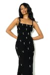 Maison 9002_Black Crystals Square Neck Perez Embellished Dress _Online_at_Aza_Fashions