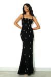 Buy_Maison 9002_Black Crystals Square Neck Perez Embellished Dress _at_Aza_Fashions