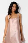 Maison 9002_Pink Satin Crystals Square Neck Pisa Embellished Dress _Online_at_Aza_Fashions