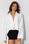 Maison 9002_White Senna Cropped Blazer And Skirt Set _Online_at_Aza_Fashions