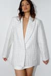 Buy_Maison 9002_White Embroidery Leclerc Checkered Blazer With Skirt _at_Aza_Fashions