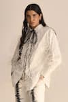 Shop_Maison 9002_White Cotton Feathers, Embroidery Collared Fea Bow Tie Shirt And Pant Set _at_Aza_Fashions