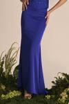 Buy_Maison 9002_Blue Satin Crystals, Embroidery Bandeau Neck Crysty Corset And Skirt Set _Online_at_Aza_Fashions