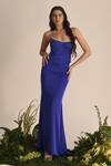 Buy_Maison 9002_Blue Satin Crystals, Embroidery Bandeau Neck Crysty Corset And Skirt Set _at_Aza_Fashions
