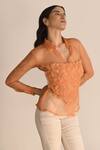 Buy_Maison 9002_Orange Net Fabric Flowers, Embroidery Collared May Amoeba Work Corset Top _at_Aza_Fashions