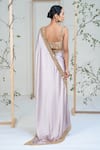 Ellemora Fashions_Purple Satin Mirrors, Embroidery Scoop Neck Lilac Lustre Saree With Blouse _Online_at_Aza_Fashions