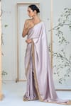 Shop_Ellemora Fashions_Purple Satin Mirrors, Embroidery Scoop Neck Lilac Lustre Saree With Blouse _Online_at_Aza_Fashions