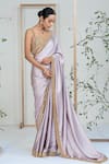 Buy_Ellemora Fashions_Purple Satin Mirrors, Embroidery Scoop Neck Lilac Lustre Saree With Blouse 