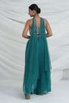 Ellemora Fashions_Teal Georgette Embroidery Halter Neck Blouse And Palazzo Set _Online_at_Aza_Fashions