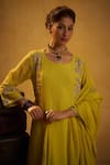 Hirika & Dhruti_Yellow Chanderi Embroidery Round Neck Thread Work Kurta Set With Butti Dupatta _Online_at_Aza_Fashions