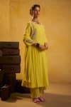 Buy_Hirika & Dhruti_Yellow Chanderi Embroidery Round Neck Thread Work Kurta Set With Butti Dupatta _Online_at_Aza_Fashions