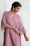 Shop_Banera_Purple Chanderi Embroidery, Lace Split V-neck Kurta, Pant And Dupatta Set _Online_at_Aza_Fashions