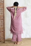 Shop_Banera_Purple Chanderi Embroidery, Lace Split V-neck Kurta, Pant And Dupatta Set _at_Aza_Fashions