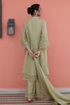 Shop_Banera_Green Chanderi Embroidery Split V-neck Kurta Pant Dupatta Set _at_Aza_Fashions