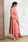 Buy_Banera_Peach Chanderi Embroidery, Zari V-neck Striper Kurta Set _Online_at_Aza_Fashions