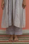 Shop_Banera_Gray Chanderi Embroidery, Lace, Zari V-neck Striper Kurta Set _Online_at_Aza_Fashions