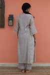 Shop_Banera_Gray Chanderi Embroidery, Lace, Zari V-neck Striper Kurta Set _at_Aza_Fashions