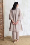 Shop_Banera_Gray Chanderi Embroidery Round Neck Zari Striper Kurta Set With Dupatta _at_Aza_Fashions