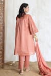 Shop_Banera_Peach Chanderi Embroidery, Zari Split V-neck Striper Kurta Set With Dupatta _at_Aza_Fashions