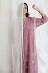 Shop_Banera_Purple Chanderi Embroidery V-neck Tiered Dress And Jacket _Online_at_Aza_Fashions