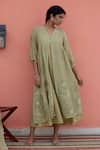 Buy_Banera_Olive Green Chanderi Embroidery V-neck Jacket And Inner Dress _at_Aza_Fashions