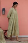 Banera_Olive Green Chanderi Embroidery V-neck Jacket And Inner Dress _Online_at_Aza_Fashions